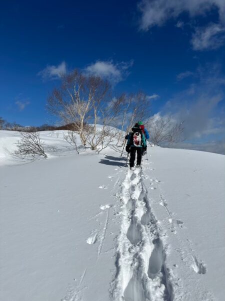 深雪に備えてわかんを装着する事を忘れて進むもおすけ